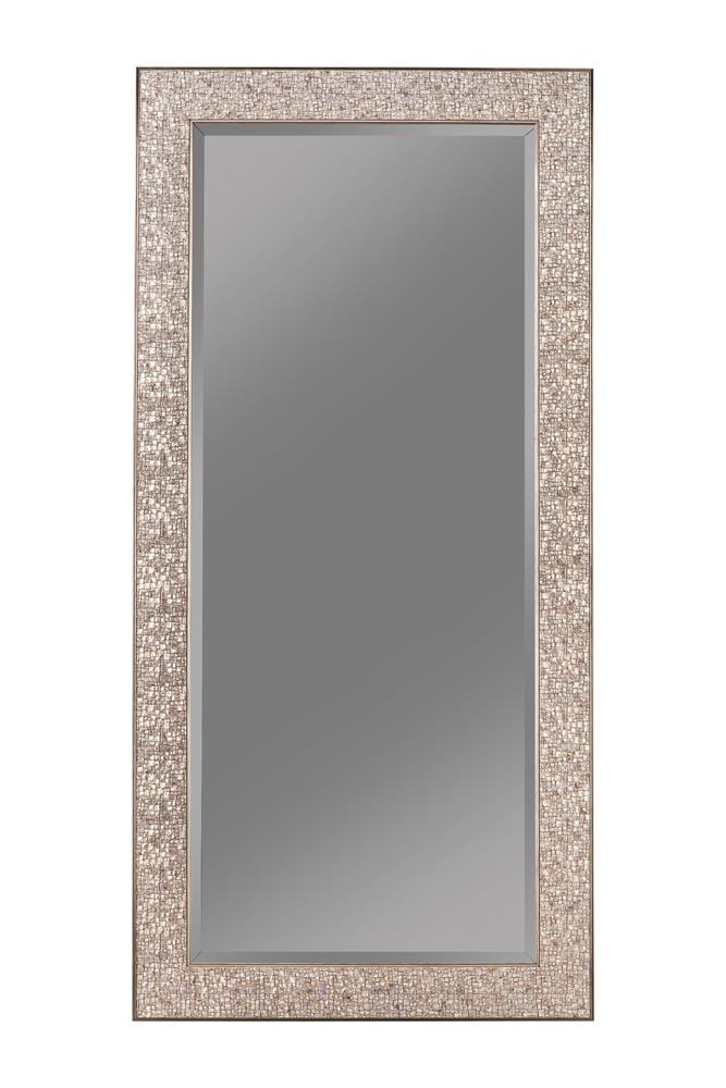 Rollins Rectangular Floor Mirror Silver Sparkle - Furniture Now (CA)