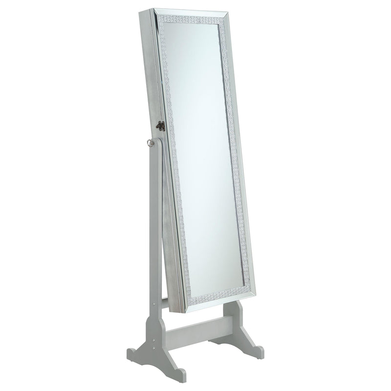 Elle Jewelry Cheval Mirror with Crytal Trim Silver - Furniture Now (CA)