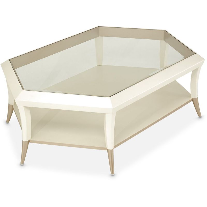 AICO La Rachelle Hexagon Cocktail Table w/Glass in Medium Champagne - Furniture Now (CA)