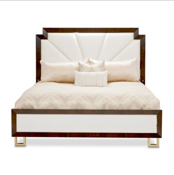 AICO Belmont Place Queen Panel Upholstered Bed in Espresso - Furniture Now (CA)