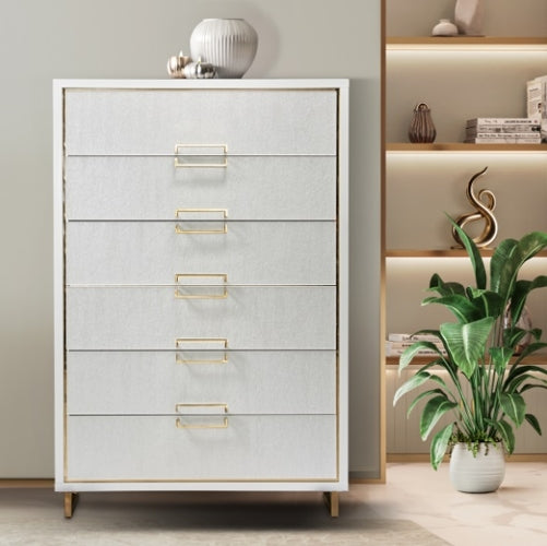 AICO Furniture Palm Gate 6 Drawer Chest in Cloud White - Furniture Now (CA)
