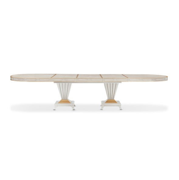 AICO Furniture St. Charles Double Pedestal Dining Table in Dove Gray - Furniture Now (CA)