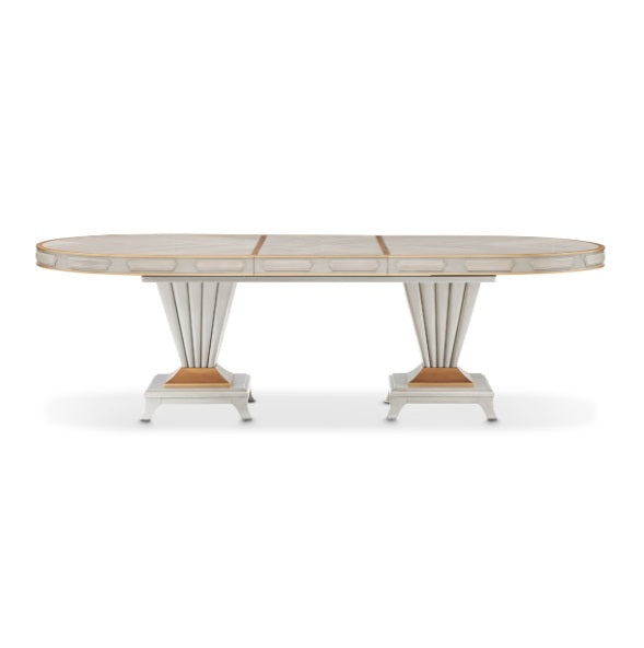 AICO Furniture St. Charles Double Pedestal Dining Table in Dove Gray - Furniture Now (CA)