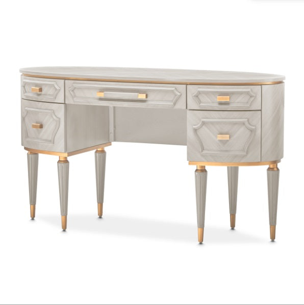AICO Furniture St.Charles Vanity Desk with Mirror in Dove Gray - Furniture Now (CA)