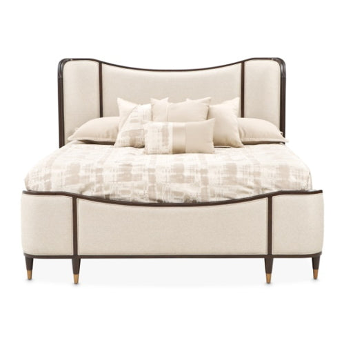 AICO Furniture Camellia Field King Upholstered Panel Bed in Warm Pecan - Furniture Now (CA)