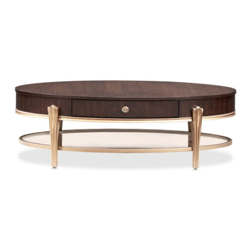 AICO Furniture Camellia Field Oval Cocktail Table in Warm Pecan - Furniture Now (CA)