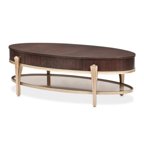 AICO Furniture Camellia Field Oval Cocktail Table in Warm Pecan - Furniture Now (CA)