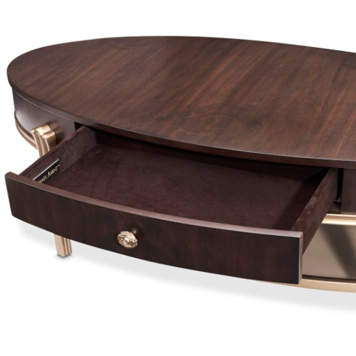 AICO Furniture Camellia Field Oval Cocktail Table in Warm Pecan - Furniture Now (CA)