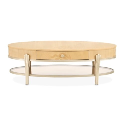 AICO Furniture Camellia Field Oval Cocktail Table in Caramel - Furniture Now (CA)