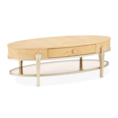 AICO Furniture Camellia Field Oval Cocktail Table in Caramel - Furniture Now (CA)