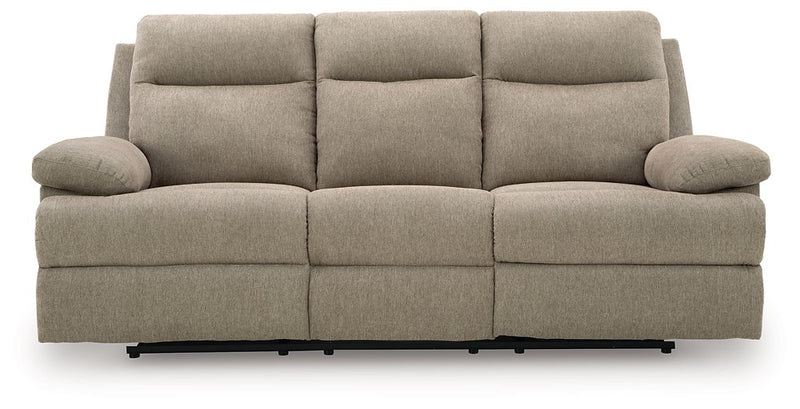 Side-Swipe Reclining Sofa with Drop Down Table