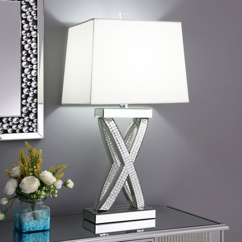 Dominick Table Lamp with Rectange Shade White and Mirror - Furniture Now (CA)