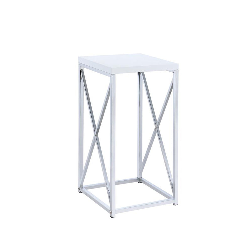 Edmund Accent Table with X-cross Glossy White and Chrome - Furniture Now (CA)