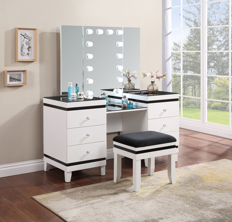 Talei 6-drawer Vanity Set with Hollywood Lighting Black and White - Furniture Now (CA)