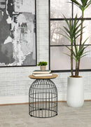 Bernardo Round Accent Table with Bird Cage Base Natural and Gunmetal - Furniture Now (CA)