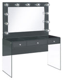 Afshan 3-drawer Vanity Desk with Lighting Mirror Grey High Gloss - Furniture Now (CA)