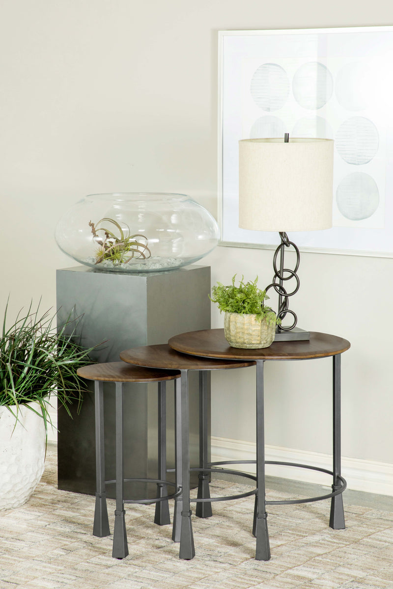 Deja 3-piece Round Nesting Table Natural and Gunmetal - Furniture Now (CA)