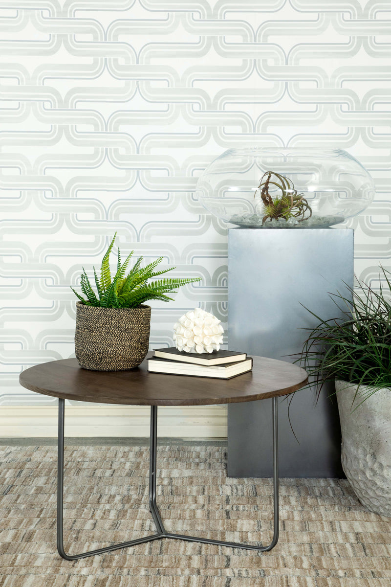 Yaritza Round Accent Table with Triangle Wire Base Natural and Gunmetal - Furniture Now (CA)