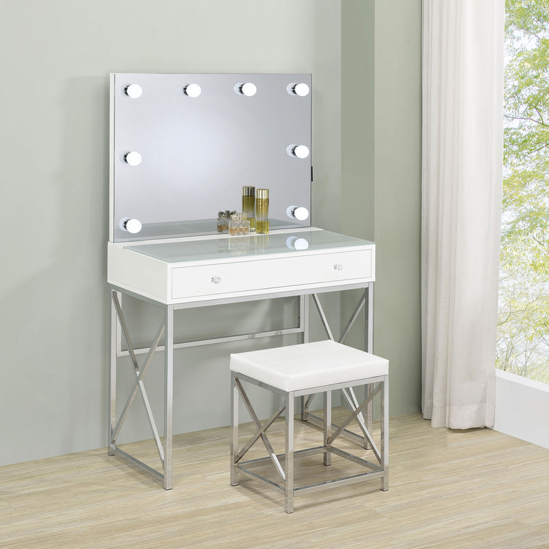 Eliza 2-piece Vanity Set with Hollywood Lighting White and Chrome - Furniture Now (CA)