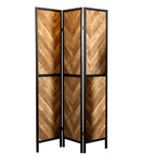 Marlene Herringbone Pattern 3-panel Screen Rustic Tobacco and Black - Furniture Now (CA)