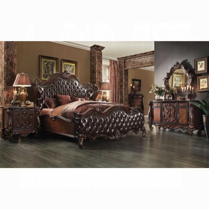 Versailles 2-Tone Dark Brown PU & Cherry Oak Queen Bed - Furniture Now (CA)