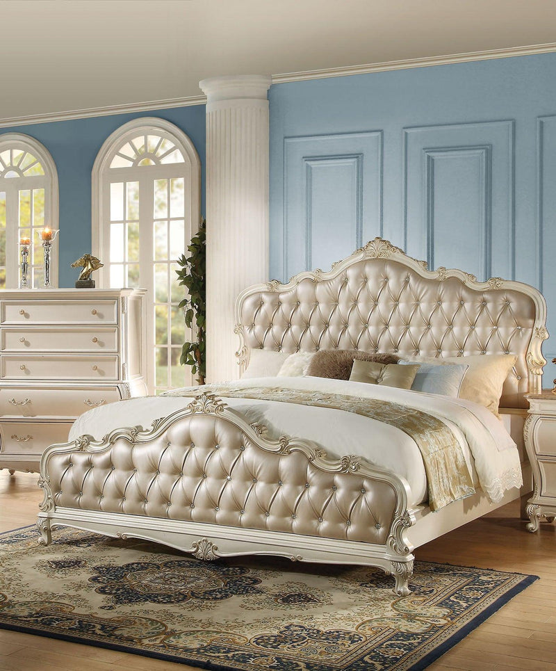 Acme Chantelle King Bed with Button Tufted Panels in Pearl White 23537EK - Furniture Now (CA)
