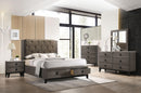 Avantika Fabric & Rustic Gray Oak Eastern King Bed (Storage) - Furniture Now (CA)