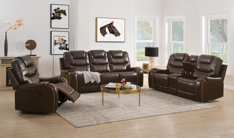 Braylon Brown PU Sofa (Motion) - Furniture Now (CA)