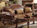 Dresden Brown PU & Chenille, Cherry Oak Sofa w/3 Pillows - Furniture Now (CA)