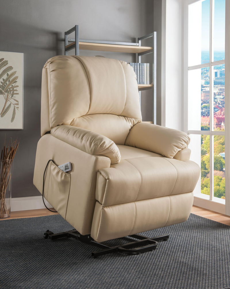 Ixora Beige PU Recliner w/Power Lift & Massage - Furniture Now (CA)
