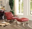 Quinto Antique Red Top Grain Leather & Stainless Steel Accent Chair - Furniture Now (CA)