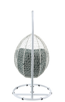 Simona Green Fabric & White Wicker Patio Swing Chair with Stand - Furniture Now (CA)