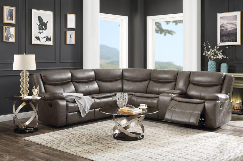 Tavin Taupe Leather-Aire Match Sectional Sofa (Motion) - Furniture Now (CA)