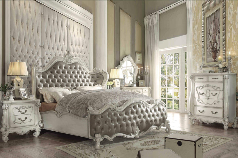 Versailles Vintage Gray PU & Bone White Queen Bed - Furniture Now (CA)