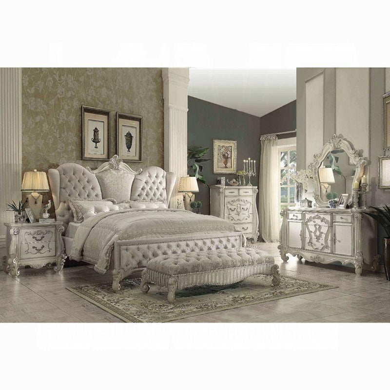 Versailles Ivory Velvet & Bone White Queen Bed - Furniture Now (CA)