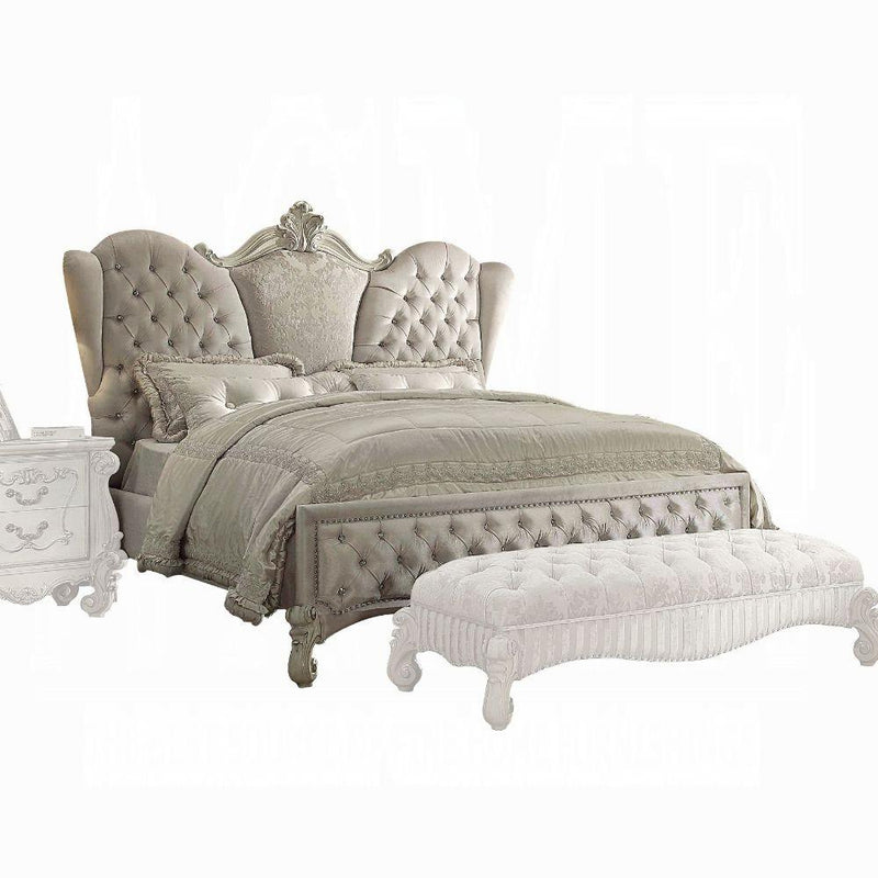 Versailles Ivory Velvet & Bone White California King Bed - Furniture Now (CA)
