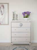 Glimmering Heights Upholstered 5 Drawer Chest in Ivory - Furniture Now (CA)