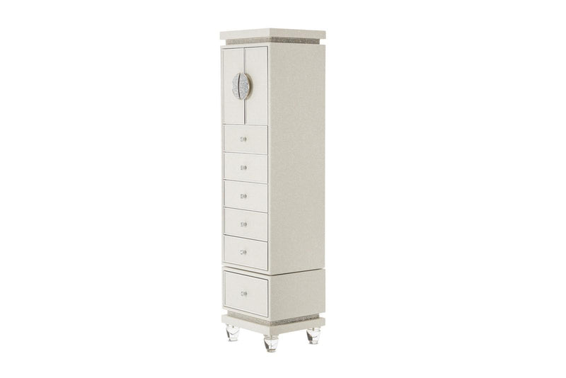 Glimmering Heights Upholstered Swivel Lingerie Chest in Ivory - Furniture Now (CA)