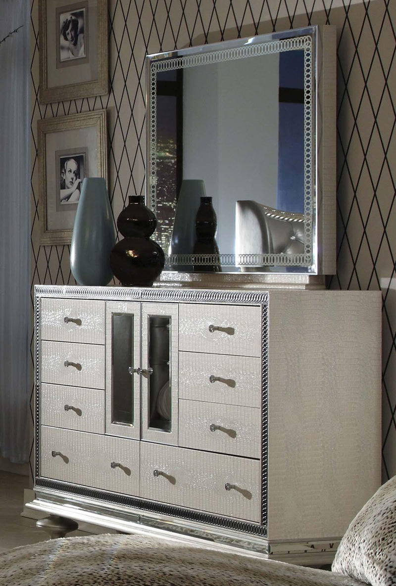 Hollywood Swank Upholstered Dresser in Crystal Croc - Furniture Now (CA)