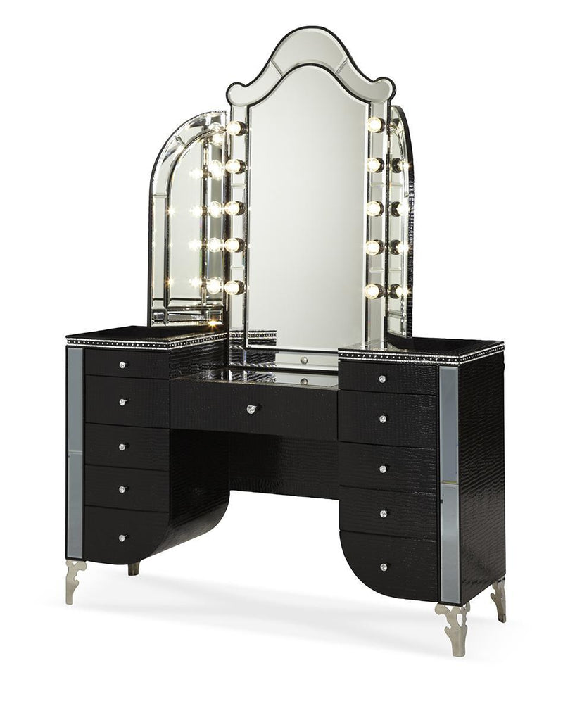 Hollywood Swank Vanity Mirror in Black Iguana - Furniture Now (CA)