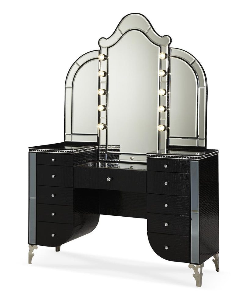 Hollywood Swank Vanity Mirror in Black Iguana - Furniture Now (CA)