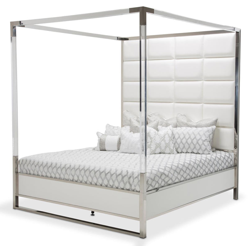 State St Queen Metal Canopy Bed in Glossy White - Furniture Now (CA)