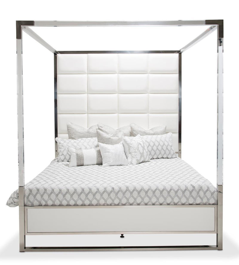 State St King Metal Canopy Bed in Glossy White - Furniture Now (CA)