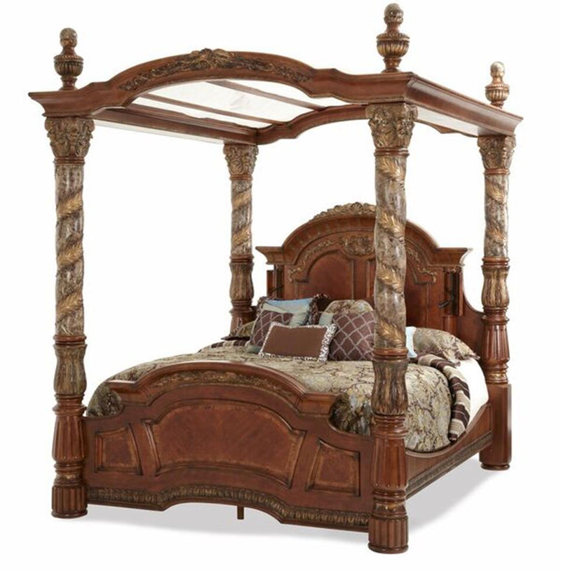 Villa Valencia King Poster Bed with Canopy in Chestnut - Furniture Now (CA)