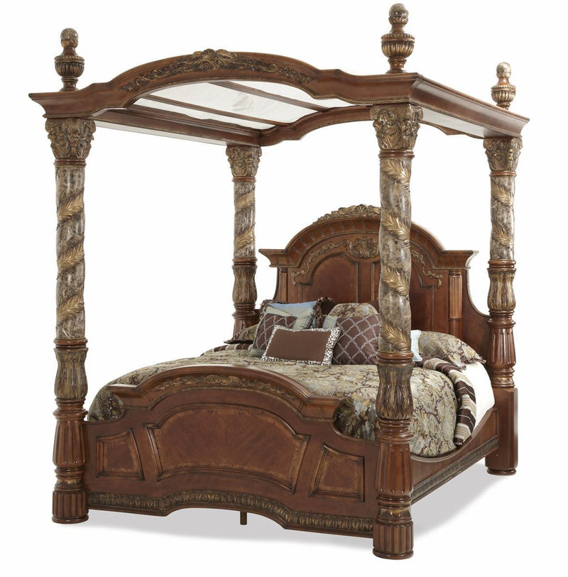 Villa Valencia King Poster Bed with Canopy in Chestnut - Furniture Now (CA)