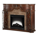Windsor Court 2pc Fireplace w/Insert, Heater and LED Lights in Vintage Fruitwood - Furniture Now (CA)