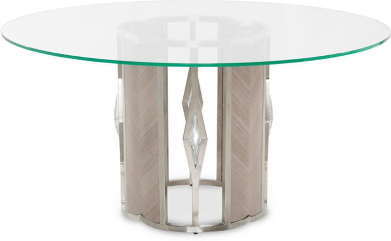 Camden Court Round 60" Glass Dining Table in Pearl - Furniture Now (CA)