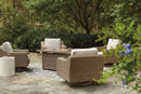 Beachcroft Beachcroft Fire Pit Table with Four Nuvella Swivel Lounge Chairs - Furniture Now (CA)
