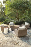 Beachcroft Beachcroft Fire Pit Table with Four Nuvella Swivel Lounge Chairs - Furniture Now (CA)