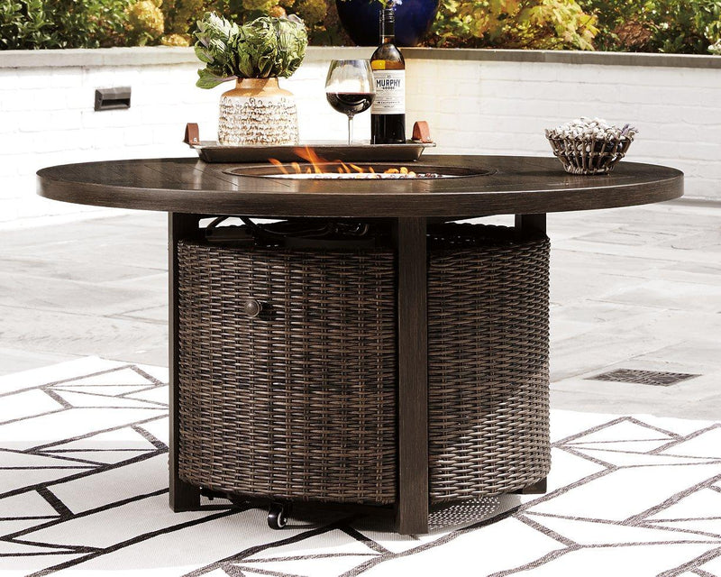Paradise Trail Paradise Trail Fire Pit Table with 4 Nuvella Swivel Lounge Chairs - Furniture Now (CA)